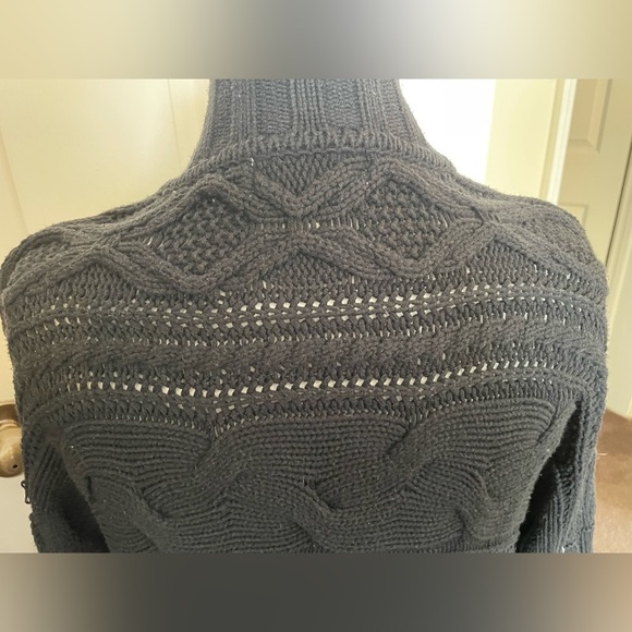 Michael Kors Chunky Cable Knit Black  Sweater Size XL Short Sleeve Button/Snap - Picture 8 of 10